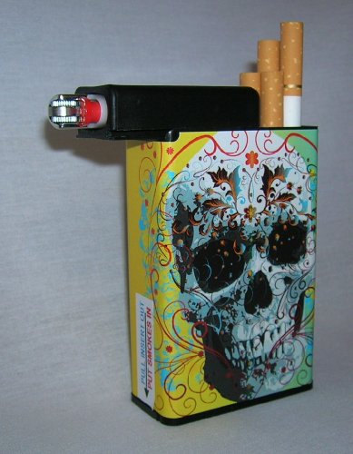 Cigarette Case Skull Head with Built on Lighter Holder