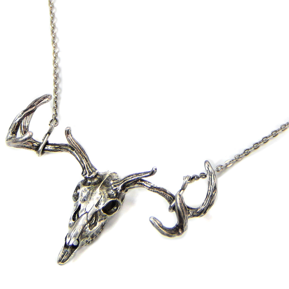 Antler Skull Silver Necklace