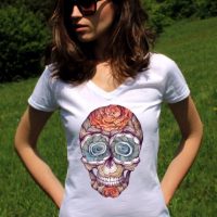 Skull TShirt Skull T Shirt Sugar Skull Shirts Sugar Skull T Shirt Skull Tops Skull Clothing Women Lady V Neck Hipster Tees Shirt
