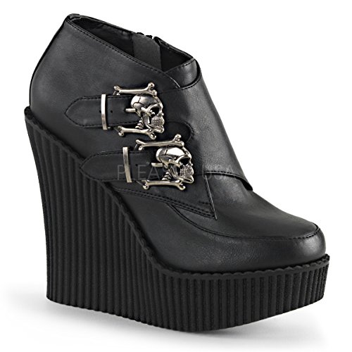 Pleaser CREEPER306 Women Wedge PF Monk Creeper w/Skull Buckles, Side