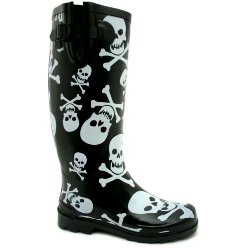 skull rain boots women's