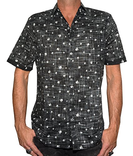 Mens short sleeve skull fashion button up shirt Heads are gonna roll